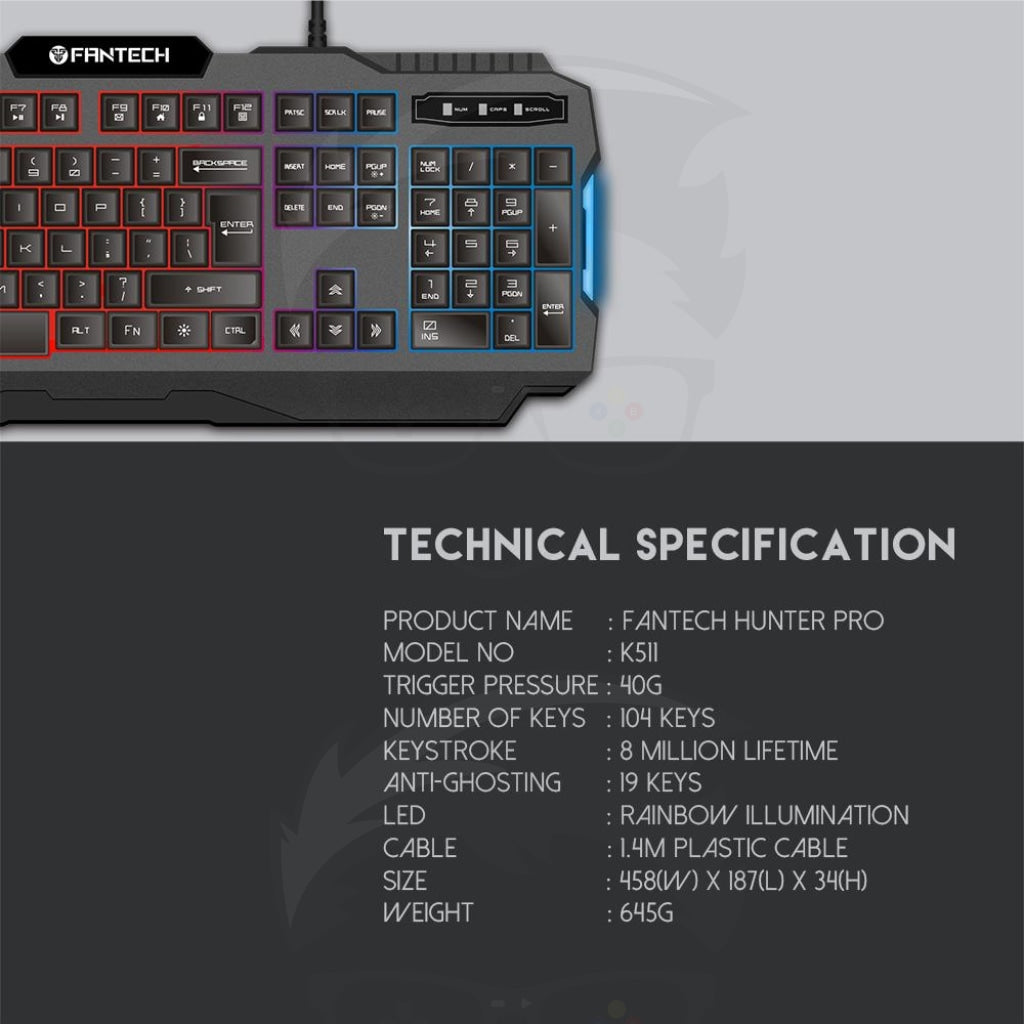 Fantech K511 Hunter Pro Backlit Gaming Keyboard Fantech K511 Hunter Pro Backlit Gaming Keyboard